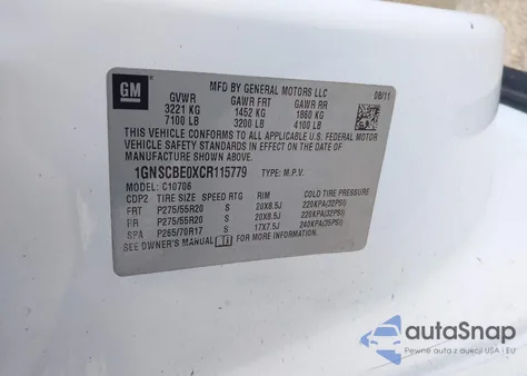 2012 Chevrolet Tahoe Lt from USA, damaged, VIN 1GNSCBE0XCR115779